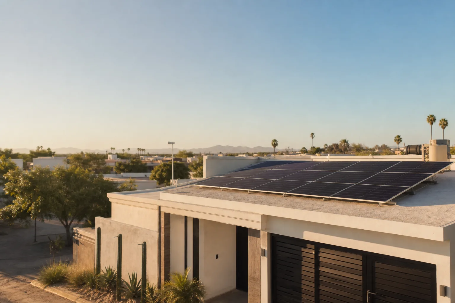 Paneles solares instalados en una casa de Los Mochis